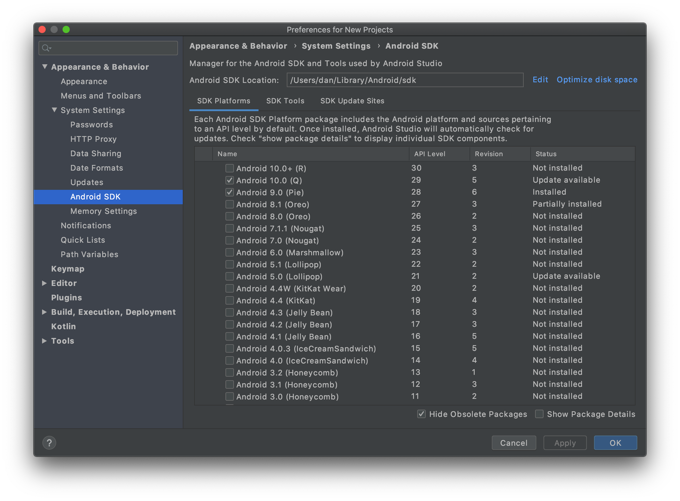 Android SDK Platforms