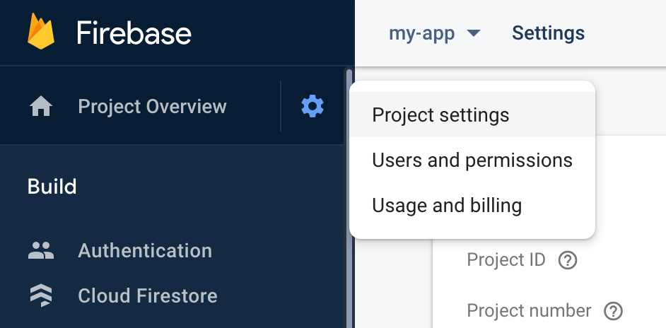 firebase project settings